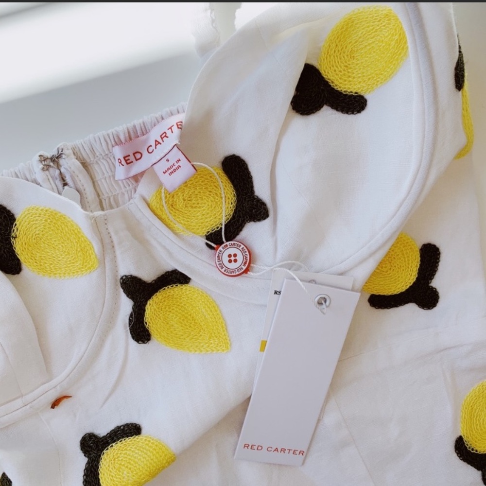 NEW Anthropologie Red Carter Linen Lemon Embroidered Mini Dress - Picture 9 of 16
